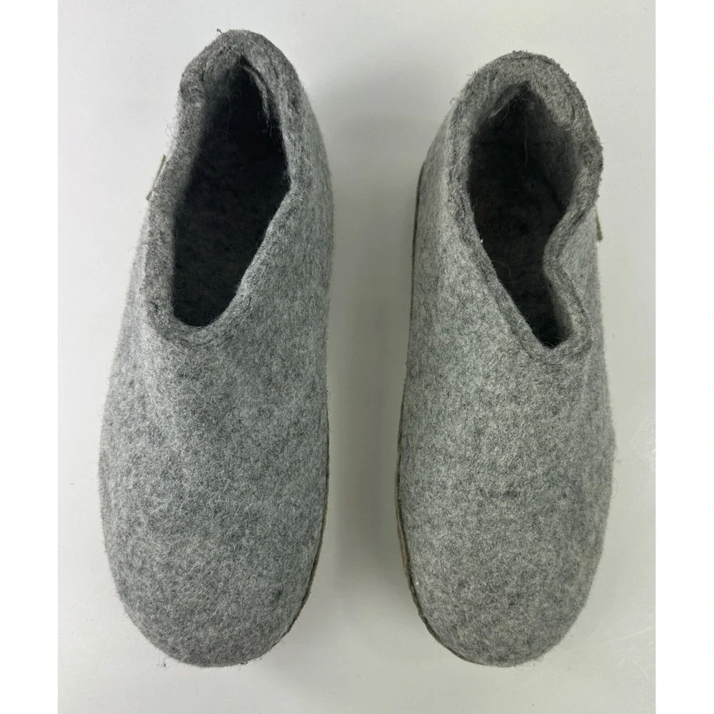 Glerups Wool Shoe W/ Leather Sole Grey Slippers EU Size 38 Equals US W 8 | M 6.5 - Picture 13 of 14